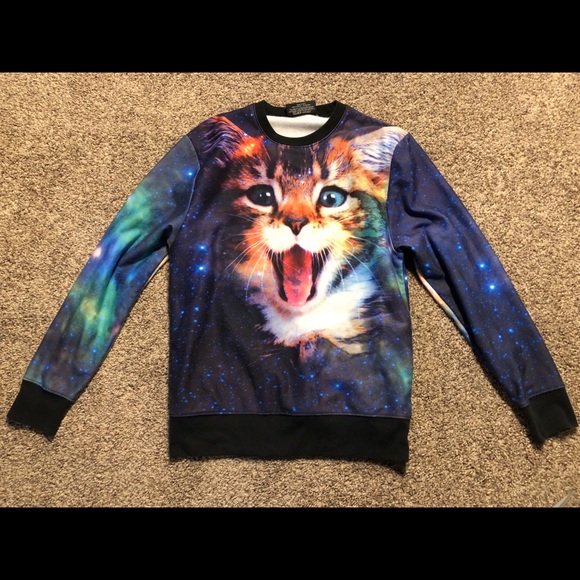 Fifth Sun Sweaters - Space Cat Galaxy Graphic Sweatshirt Size Small